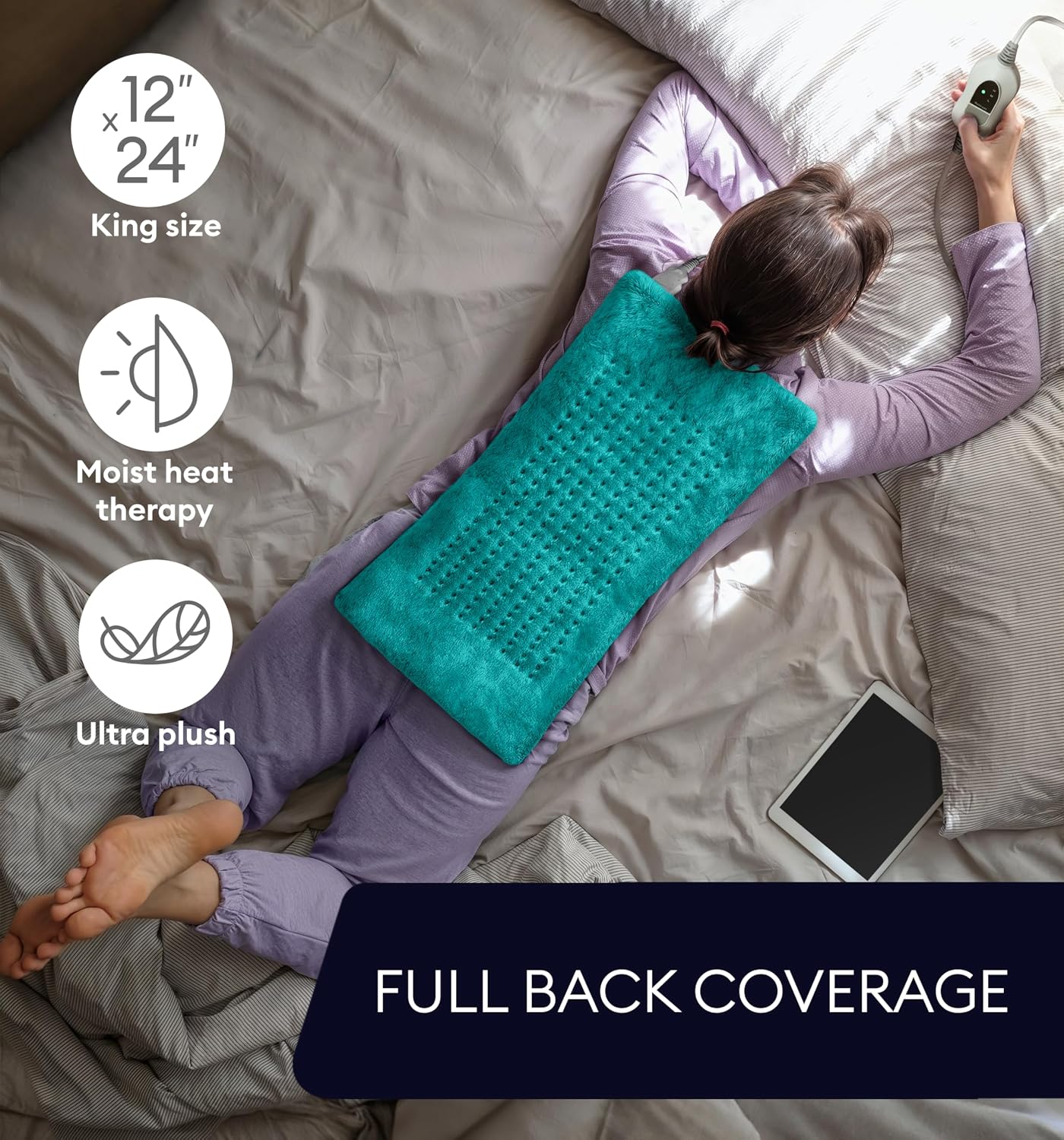 GENIANI Electric Heating Pad for Back Pain & Cramps Relief, Electric Throw, Self Care Gifts for Women, Heating Pad for Neck & Shoulder, Machine Washable Microplush, Auto Shut Off12×24", Viridian Green