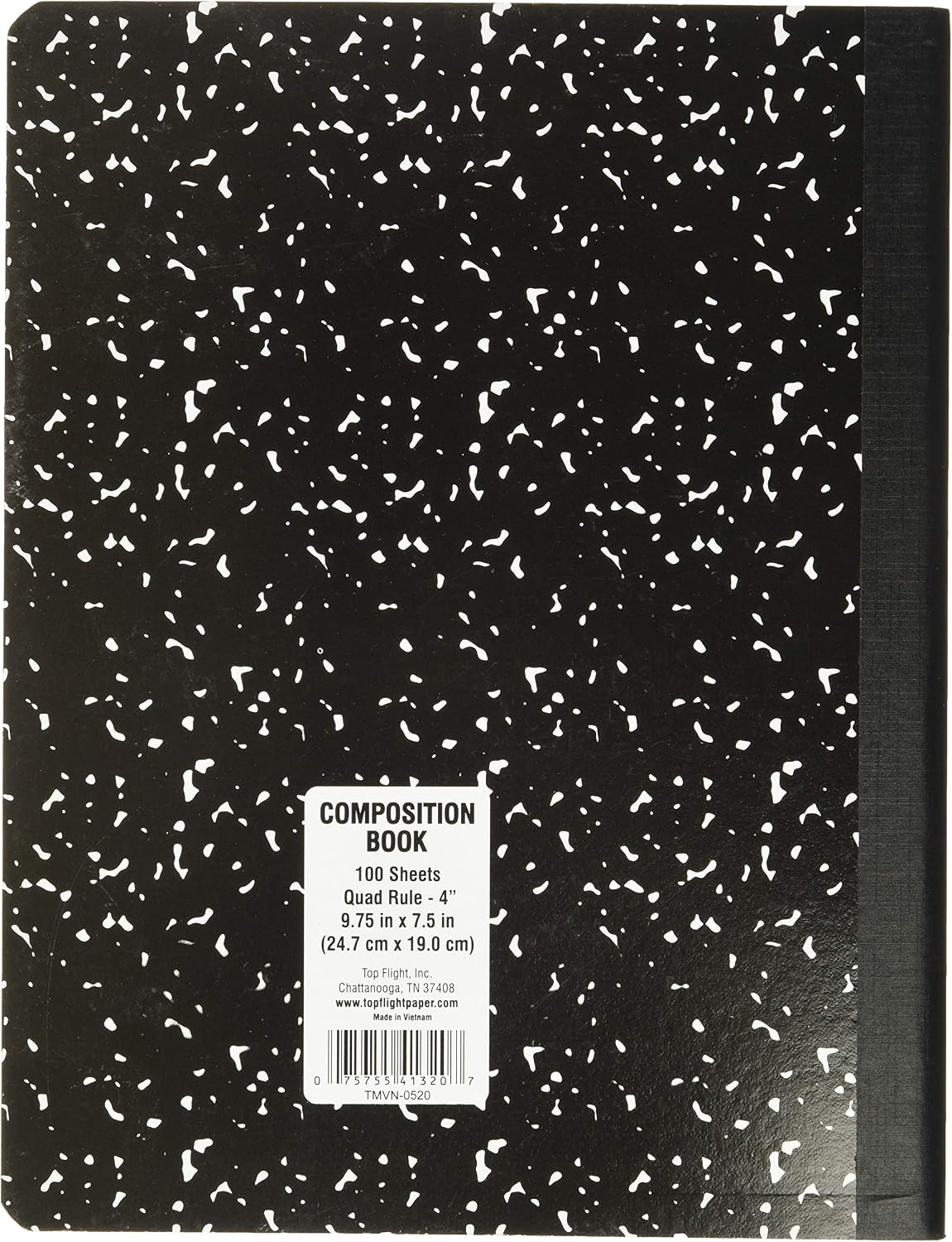 Top Flight Sewn Marble Composition Book, Black/White, Quad Rule, 4 Squares per Inch, 9.75 x 7.5 Inches, 100 Sheets (41320)