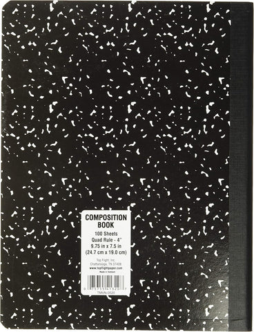 Top Flight Sewn Marble Composition Book, Black/White, Quad Rule, 4 Squares per Inch, 9.75 x 7.5 Inches, 100 Sheets (41320)