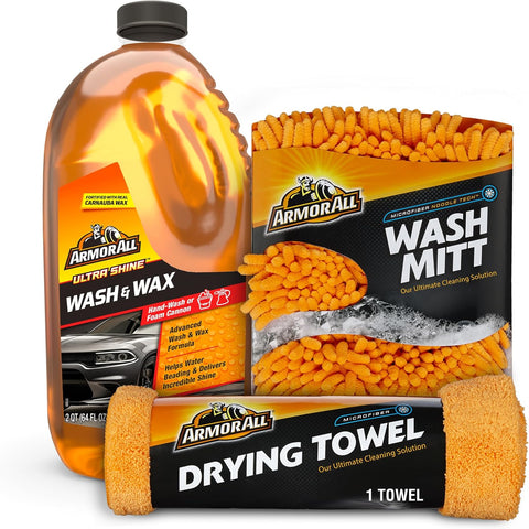 Armor All Cleaning Kit, Car Wash Soap, Wash Mitt & Microfiber Towel