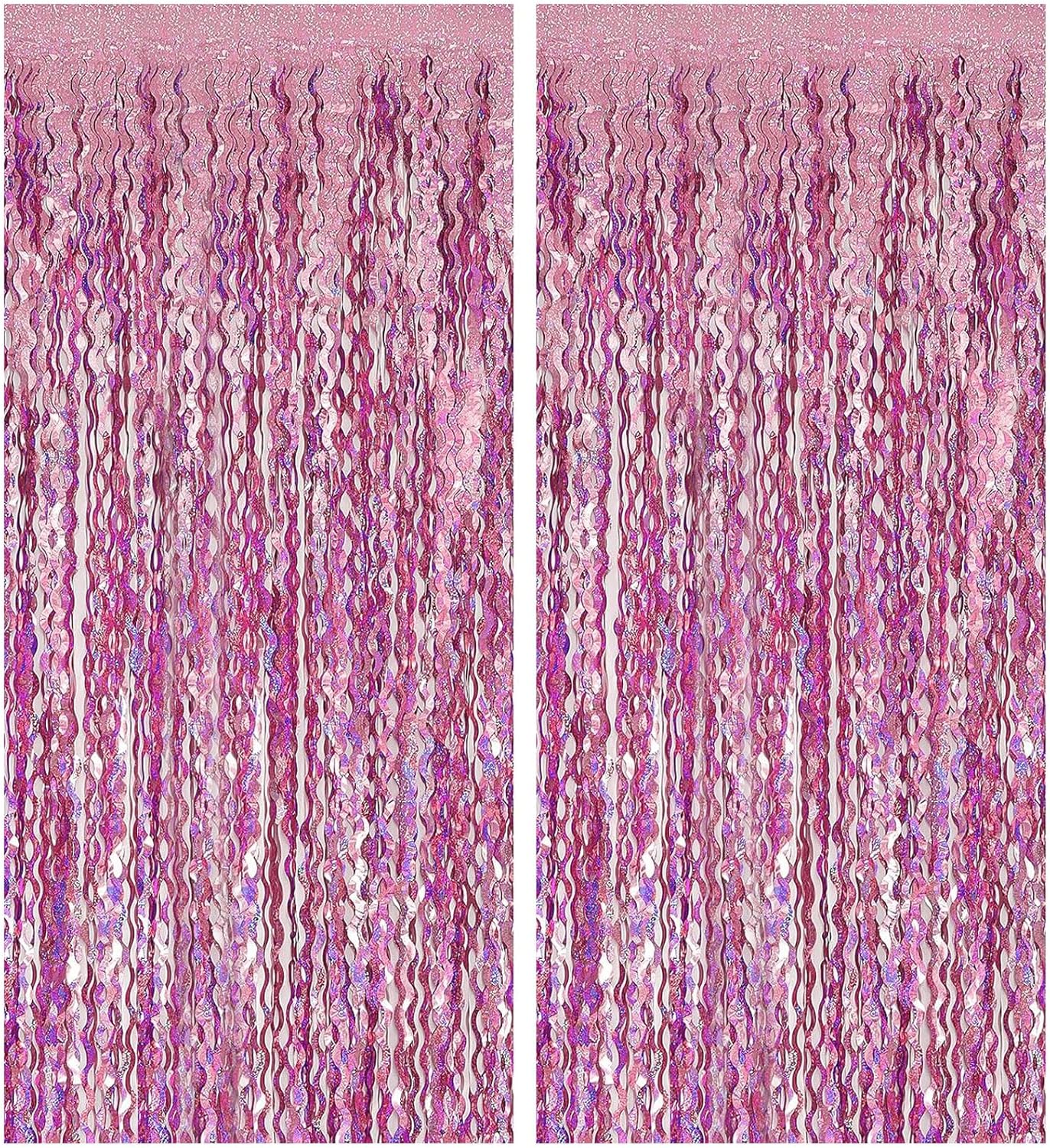 Pink Backdrop Party Decorations Pink Streamers Tinsel Foil Fringe Curtains Wavy Sparkle Metallic Pink Curtain Photo Booth Props for Birthday Wedding Valentines Day Bachelorette Decorations