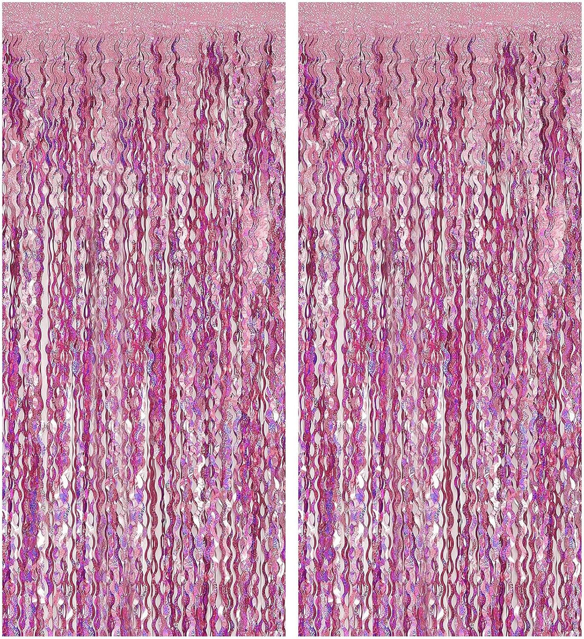 Pink Backdrop Party Decorations Pink Streamers Tinsel Foil Fringe Curtains Wavy Sparkle Metallic Pink Curtain Photo Booth Props for Birthday Wedding Valentines Day Bachelorette Decorations