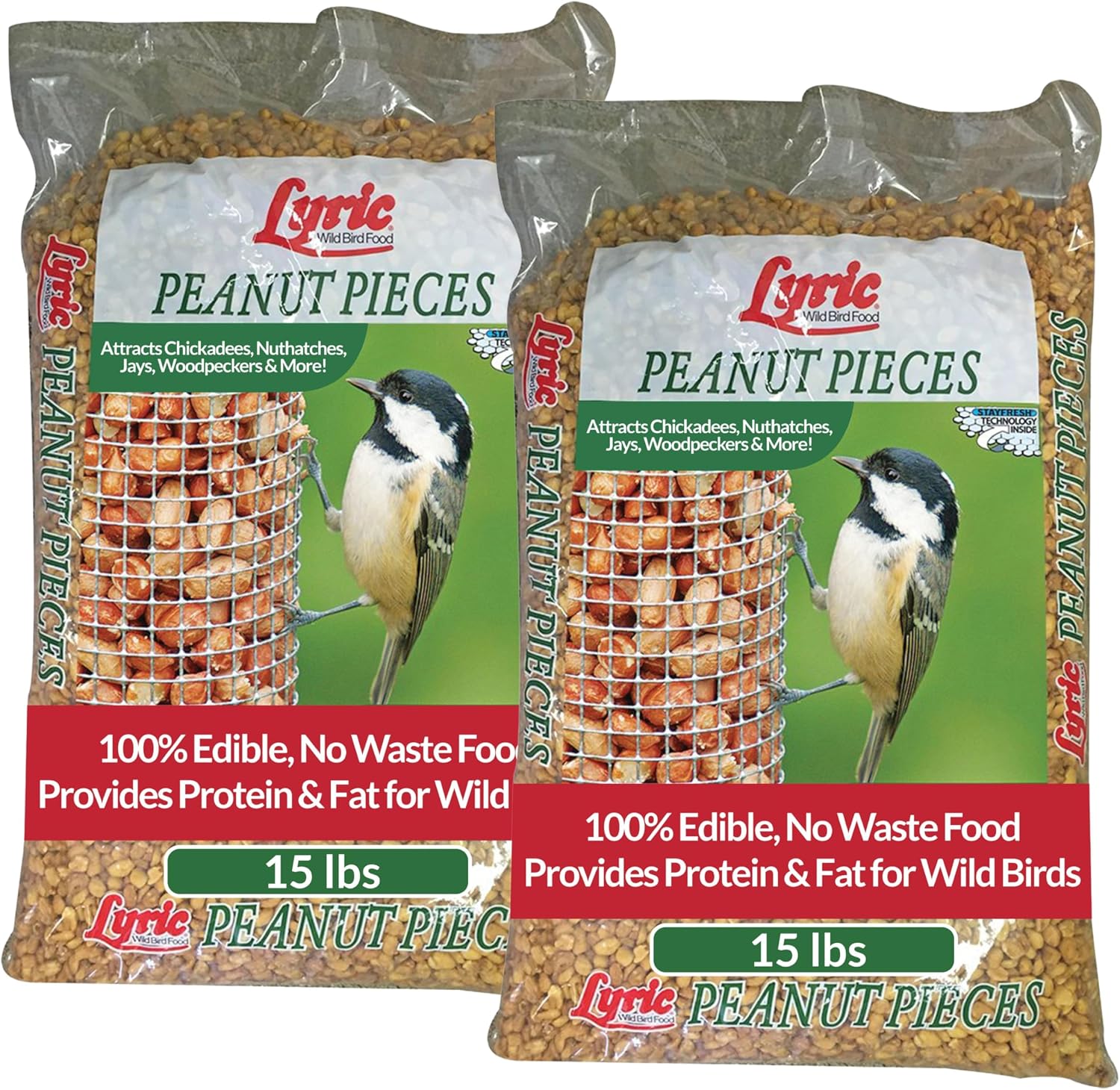 Lyric Peanut Pieces Wild Bird Seed - Shelled, 30 lb (Pack of 2-15 lb Bags)
