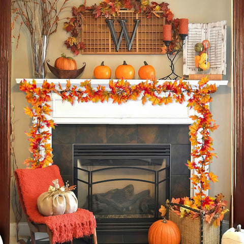 Fall Garland 6.5ft/Piece Fall Maple Leaf Garlands Autumn Garland Leaves Vine for Thanksgiving Home Decor 1pc
