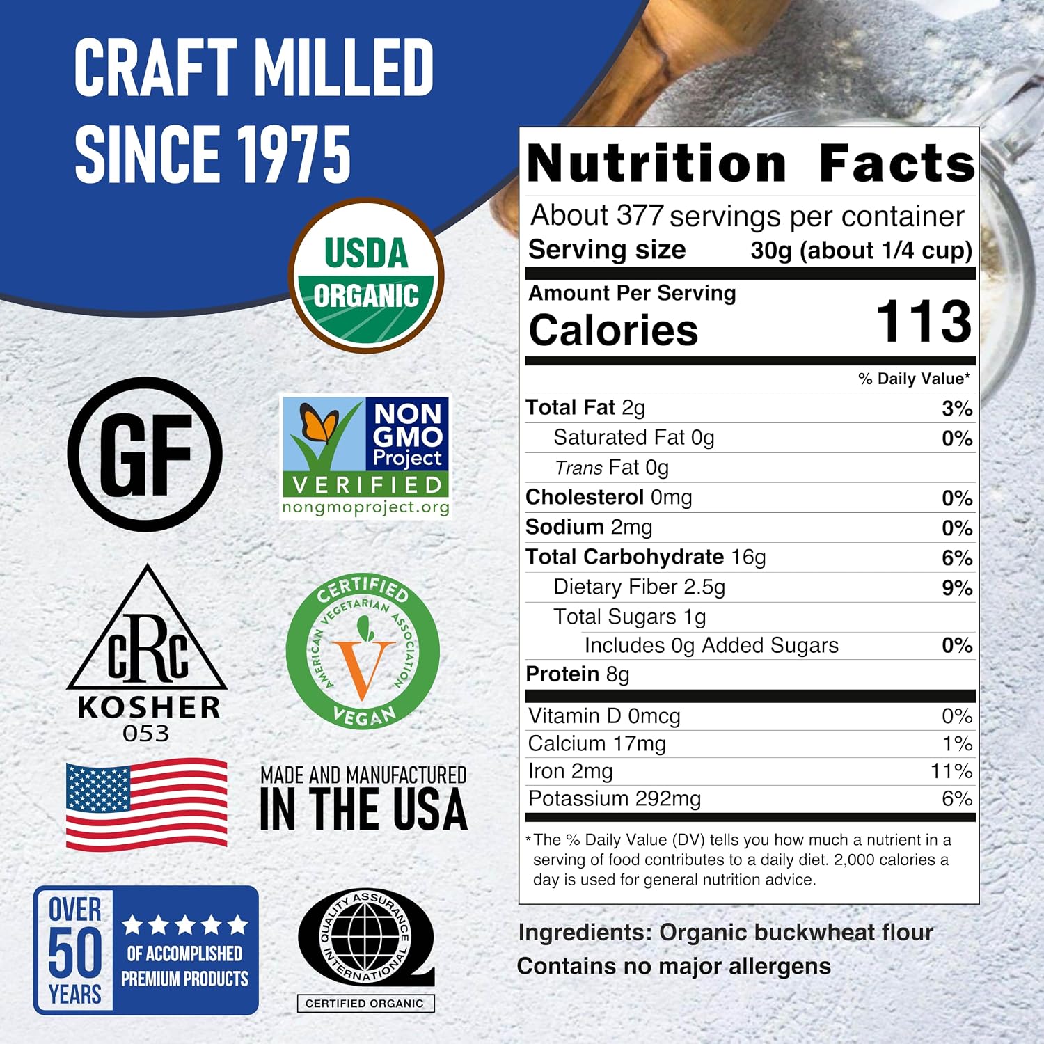 Great River Milling Organic Buckwheat Flour, Gluten Free, 25 lb