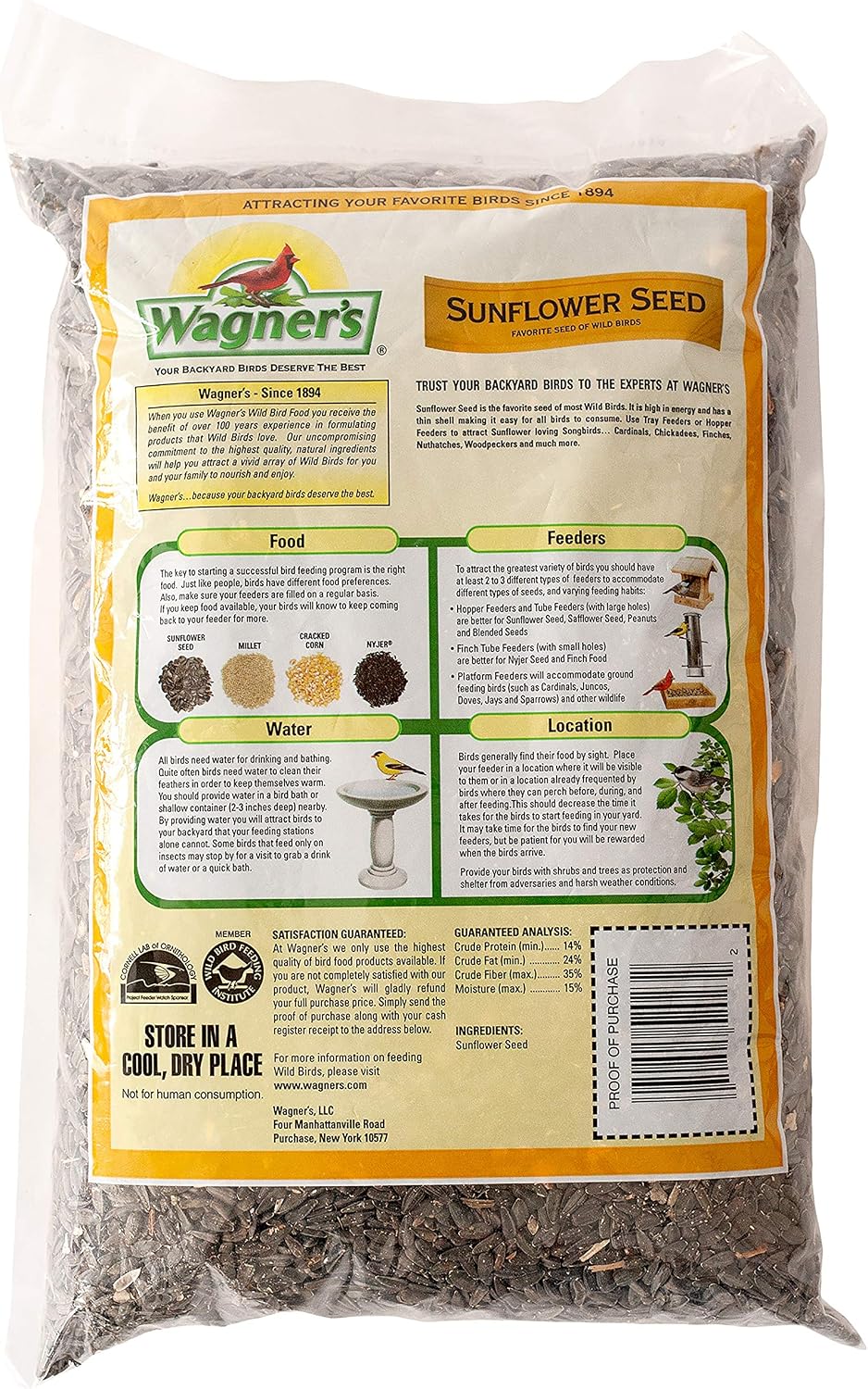 Wagner's 52023 Black Oil Sunflower Seed Wild Bird Food, 5-Pound Bag
