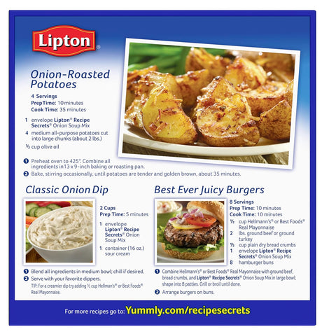 SOUP SECRETS Lipton Recipe Secrets Soup and Dip Mix 24 Count Onion For Delicious Base Single-Serve Package for Easy Seasoning 2 oz