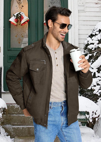 EKLENTSON Mens Winter Jacket with Multi Pockets Fleece Lined Military Coat