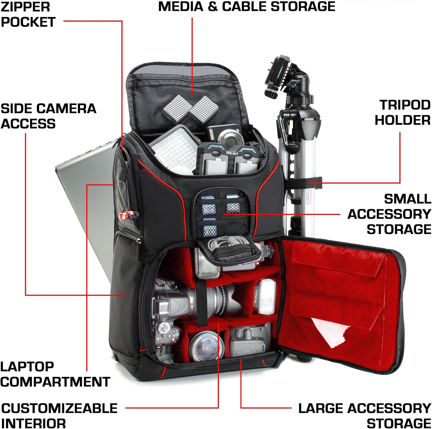 USA Gear Camera Backpack for Photographers DSLR/SLR/Mirrorless Camera Bag with Laptop Slot, Rain Cover, Tripod Holder