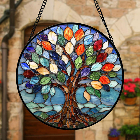 Colorful Tree of Life Stained Glass Window Hanging Suncatcher Gifts 6.3"