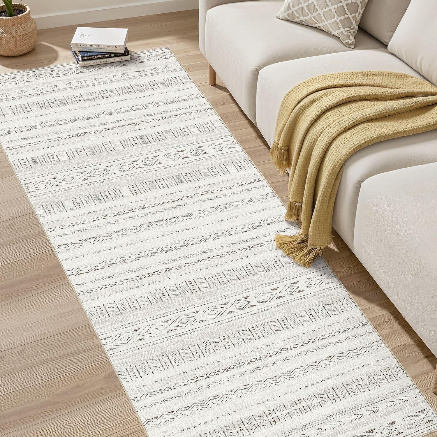 cotiled Hallway 2.6x8 Runner Rugs Washable Boho Rug Brown/Cream
