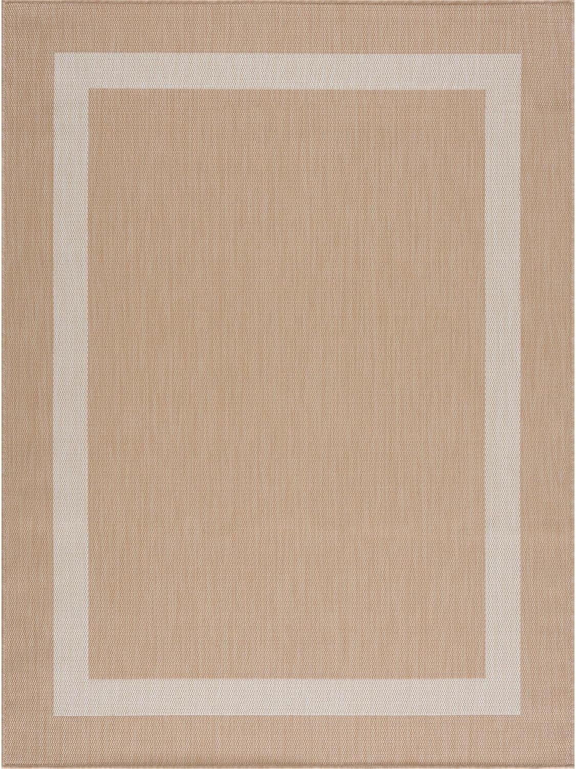 CAMILSON Outdoor Rug 5x7, Modern Outside Rugs for Patios Porches Waterproof Durable Washable Non-Shedding, Easy-to-Clean Indoor Outdoor Area Carpet (5 x 7, Bordered - Beige/White)