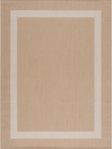 CAMILSON Outdoor Rug 5x7, Modern Outside Rugs for Patios Porches Waterproof Durable Washable Non-Shedding, Easy-to-Clean Indoor Outdoor Area Carpet (5 x 7, Bordered - Beige/White)