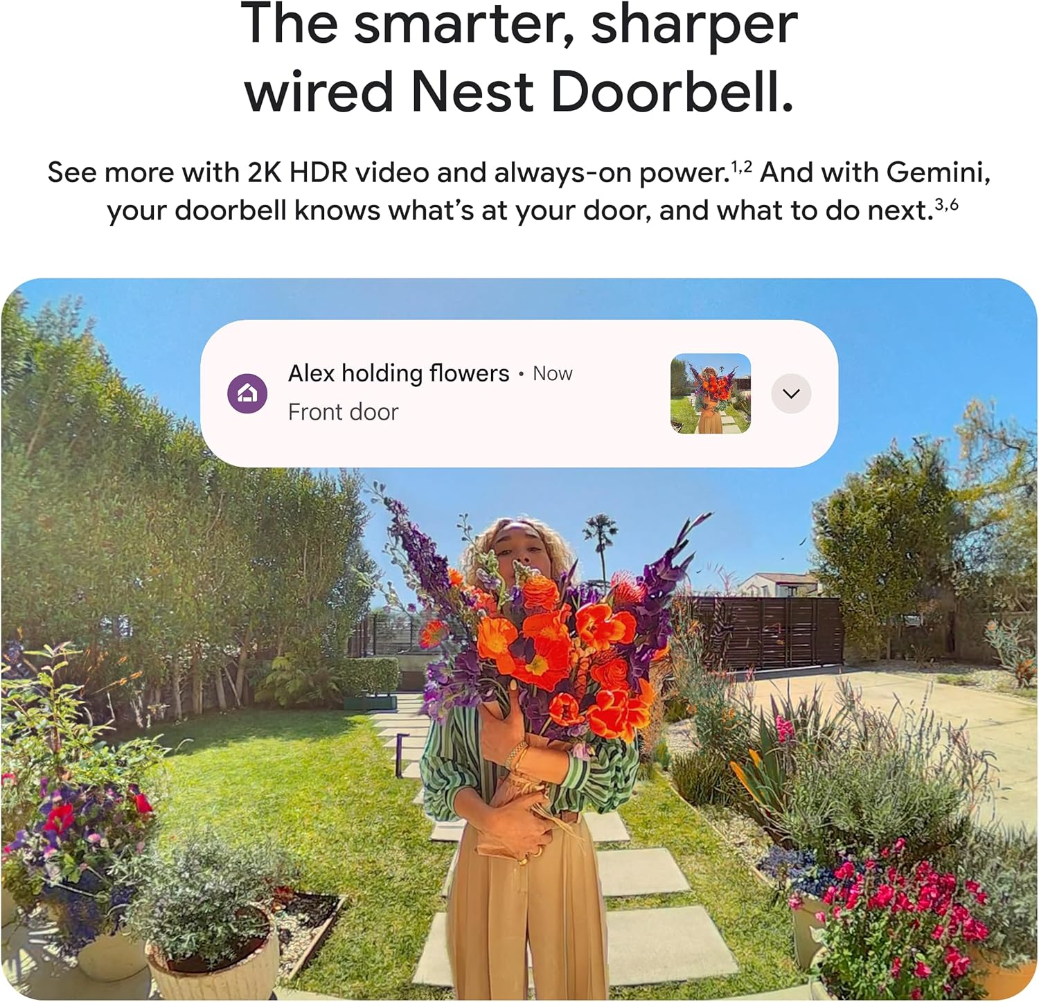 Google Nest Doorbell (Wired, 3rd Gen) - 2K Video, Live View - 2025 - Snow