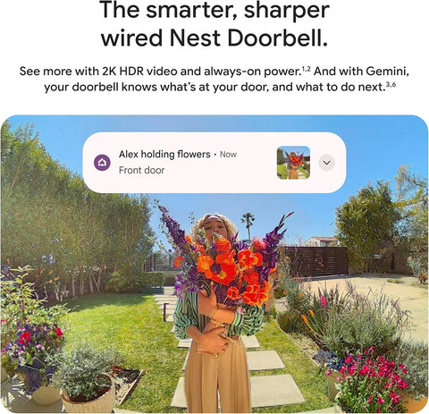 Google Nest Doorbell (Wired, 3rd Gen) - 2K Video, Live View - 2025 - Snow