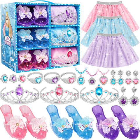 Princess Dress Up & Jewelry Set, Pretend Play Toy, B-day Gift for Girl 3+