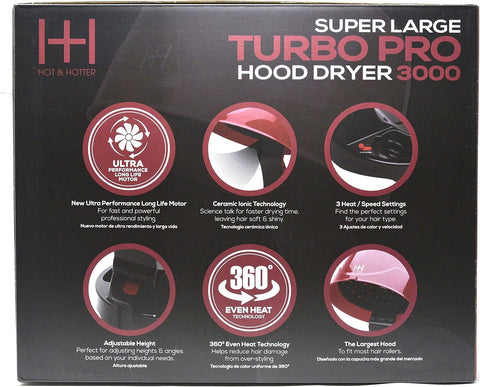 Annie Hot & Hotter Large Ceramic Ionic Hood Dryer – Professional Salon Hair Dryer with Adjustable Height, 3 Heat & Speed Settings, Portable Hooded Dryer for Rollers, Deep Conditioning & Styling