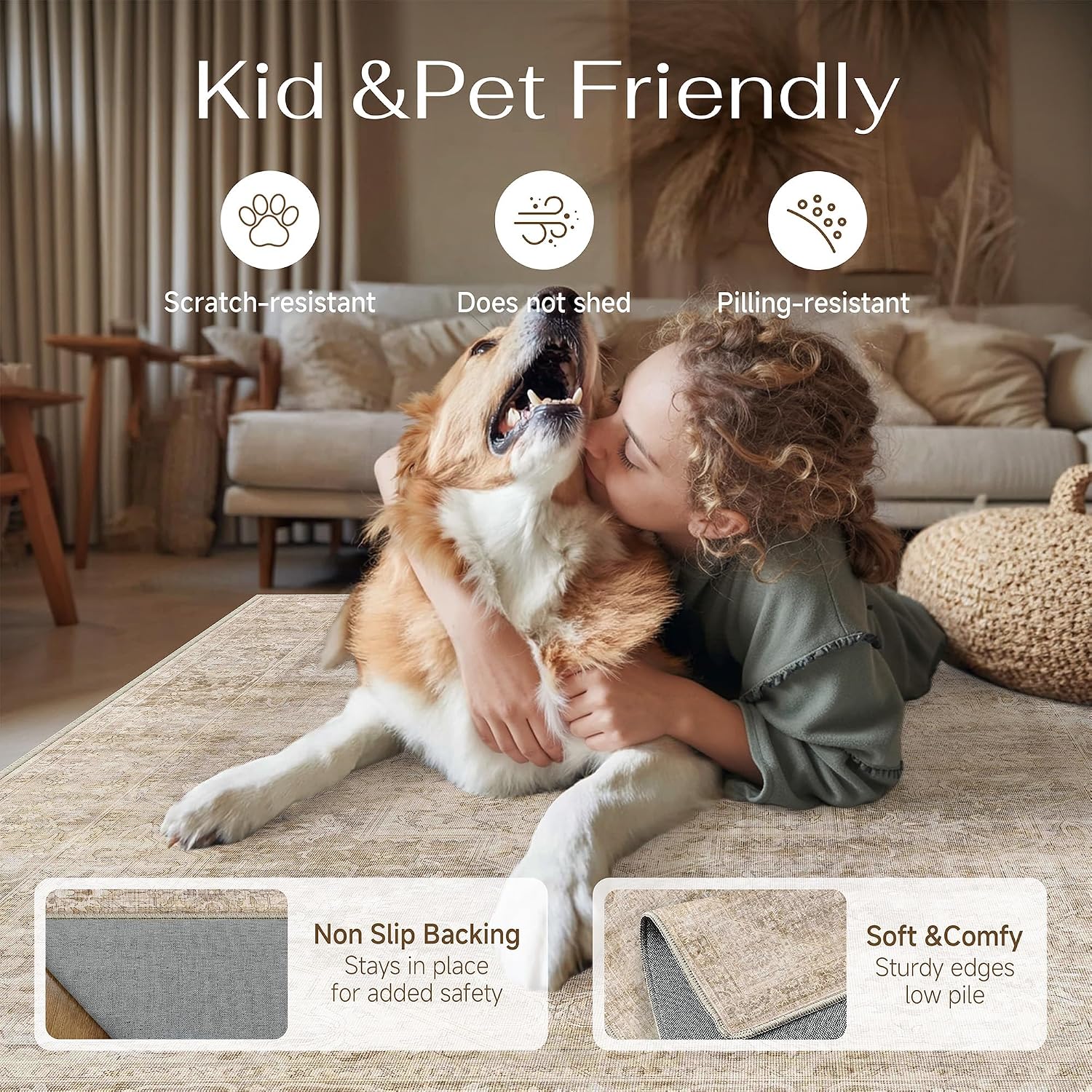 2x3 Beige Farmhouse Area Rug