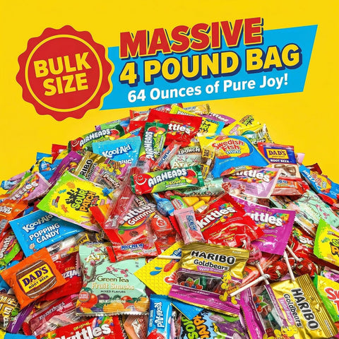 Candy Variety Pack - Assorted Candy Party Mix - 4 LB Bag - Sweets Assortment - Bulk Individually Wrapped - Pinata Candies - Mixed Candies - Queen Jax - Deluxe Mix - July 4th (Pack of 4)