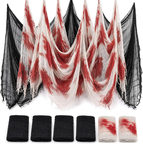 6Pcs Halloween Creepy Cloth 30×72inch, Scary Halloween Fabric Gauze, 2Pcs Blood 4Pcs Black Creepy Cloth for Yard, Doorway, Haunted House Party