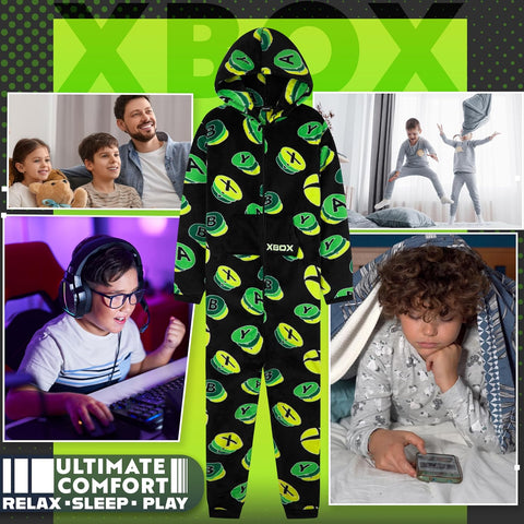 Xbox One Piece Pajamas for Boys, Teens, Fleece Jumpsuit, Pajama Set, Sleepwear PJs, Loungewear, Gamer Gifts for Boys