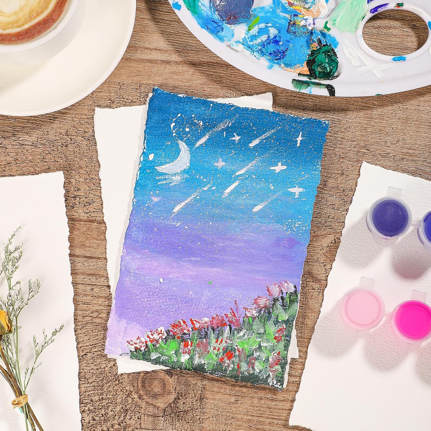 Prudiut Cotton Watercolor Paper 25 Sheets 4 x 6 in, 300 GSM, Deckled Edge