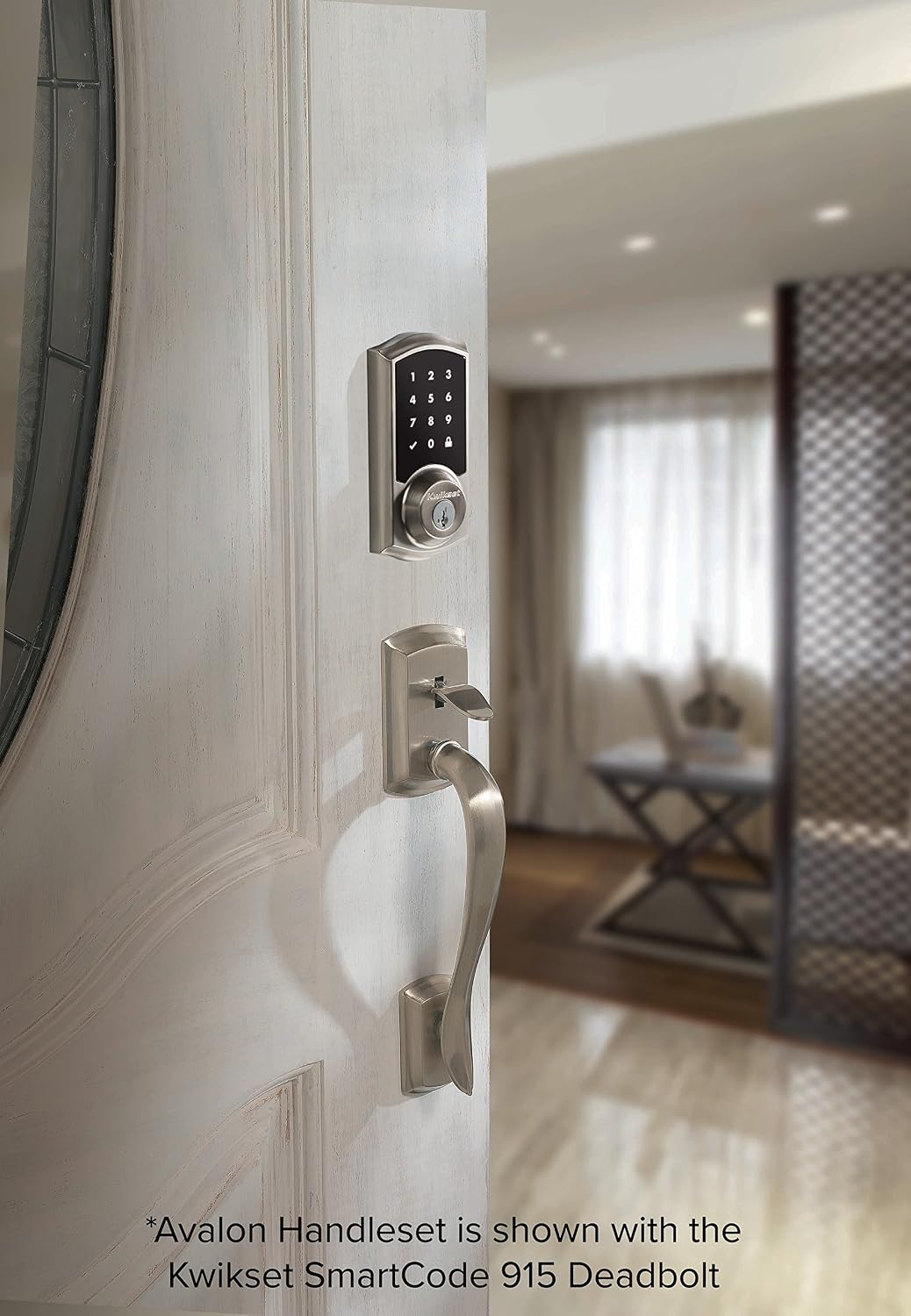 Kwikset Avalon Front Door Handle No Lock, Entry Handleset Exterior with Interior Reversible Handed Lever, Non-Locking, Satin Nickel, Deadbolt Not Included, with Microban Protection