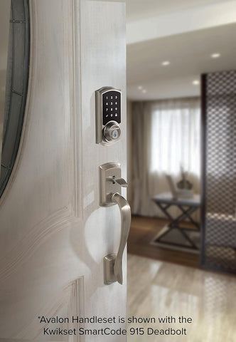 Kwikset Avalon Front Door Handle No Lock, Entry Handleset Exterior with Interior Reversible Handed Lever, Non-Locking, Satin Nickel, Deadbolt Not Included, with Microban Protection