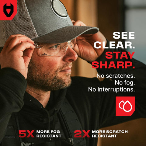 NoCry Clear Safety Glasses for Men and Women with Anti-Fog and Scratch Resistant Wrap Around Lenses, Adjustable Temples and Nose Pads — ANSI Z87 Certified Protective Eyewear with 100% UV Shielding