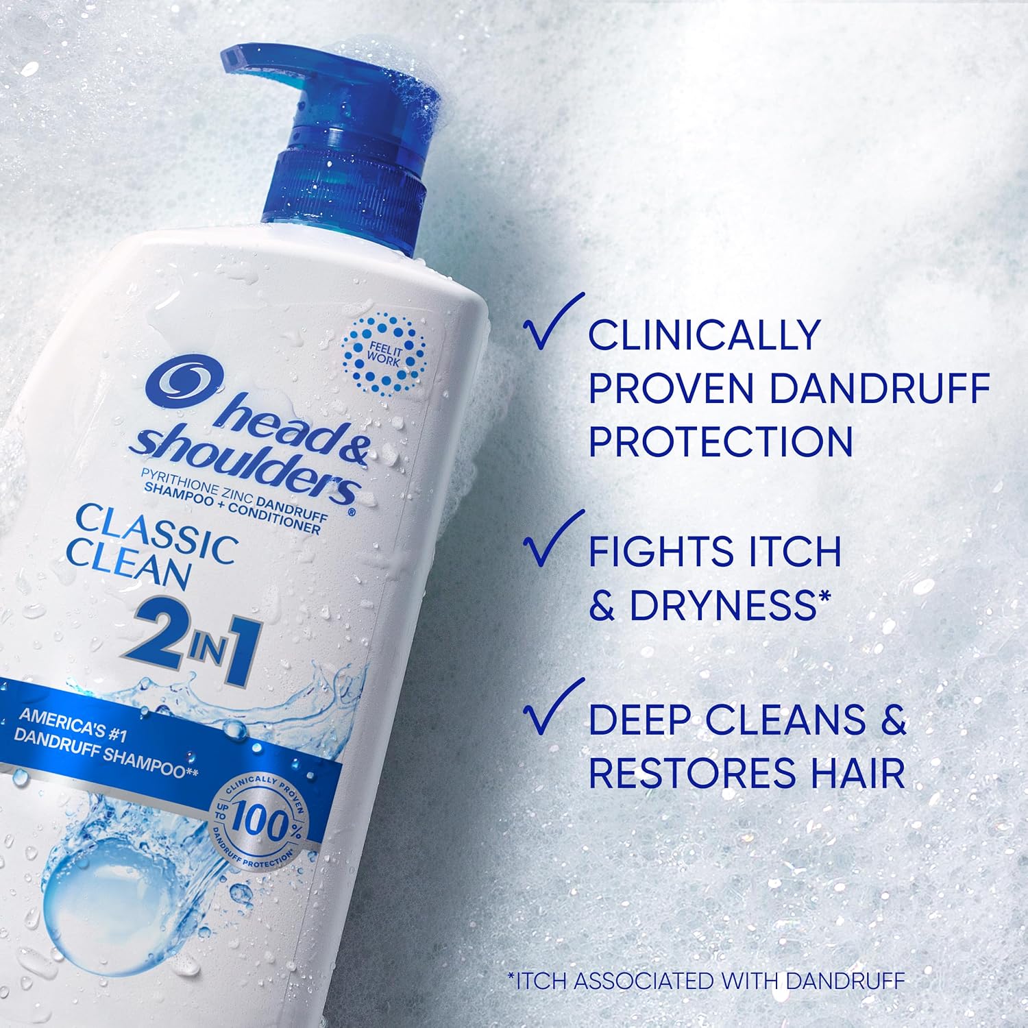 Head & Shoulders Classic Clean 2-in-1 Anti-Dandruff Shampoo and Conditioner Twin Pack, 72-Hour Protection, 1% Pyrithione Zinc, 32.1 fl oz Each