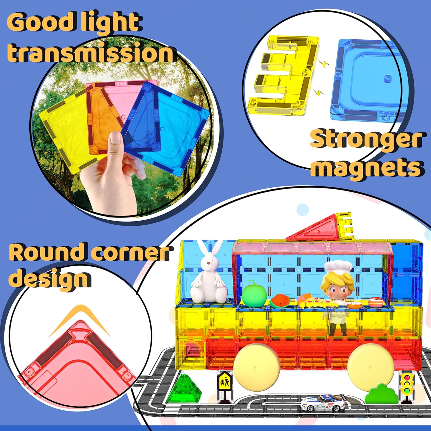 Magnetic Tiles - Road Set, Magnetic Building Blocks, Preschool Montessori Toys Gift for 3+ Year Old Boys and Girls, Sensory Christmas Toys for Kids Aged 3-5 and 4-8, Ideas for Kid with Autism
