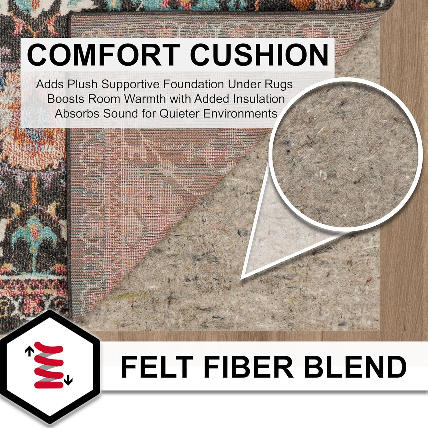 Mohawk Home Non Slip Rug Pad 7' 6" x 10'- 1/4" Thick Felt + Latex Rubber Gripper - Dual Surface Cushion for Hardwood, Carpet, Tile Floors, Made in USA