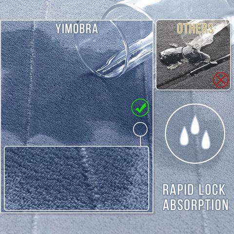 Yimobra Memory Foam Bathroom Rugs Sets 2 Piece - Super Soft Absorbent Quick Dry Bath Mat Set, Machine Washable Non Slip Floor Carpet for Tub Shower & Single Sink (17x24 & 31.5x20 Inch, Denim Blue)