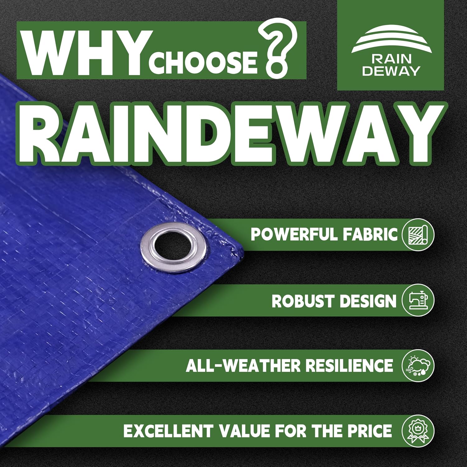 RAINDEWAY Tarps 10x20 Feet 5 Mil Blue Waterproof Multipurpose Tarp