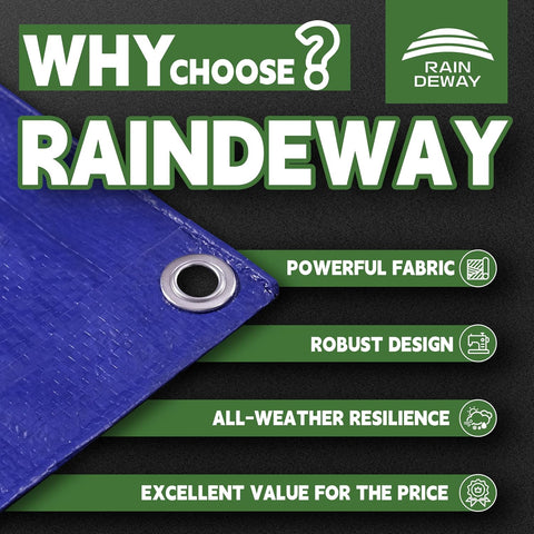 RAINDEWAY Tarps 10x20 Feet 5 Mil Blue Waterproof Multipurpose Tarp