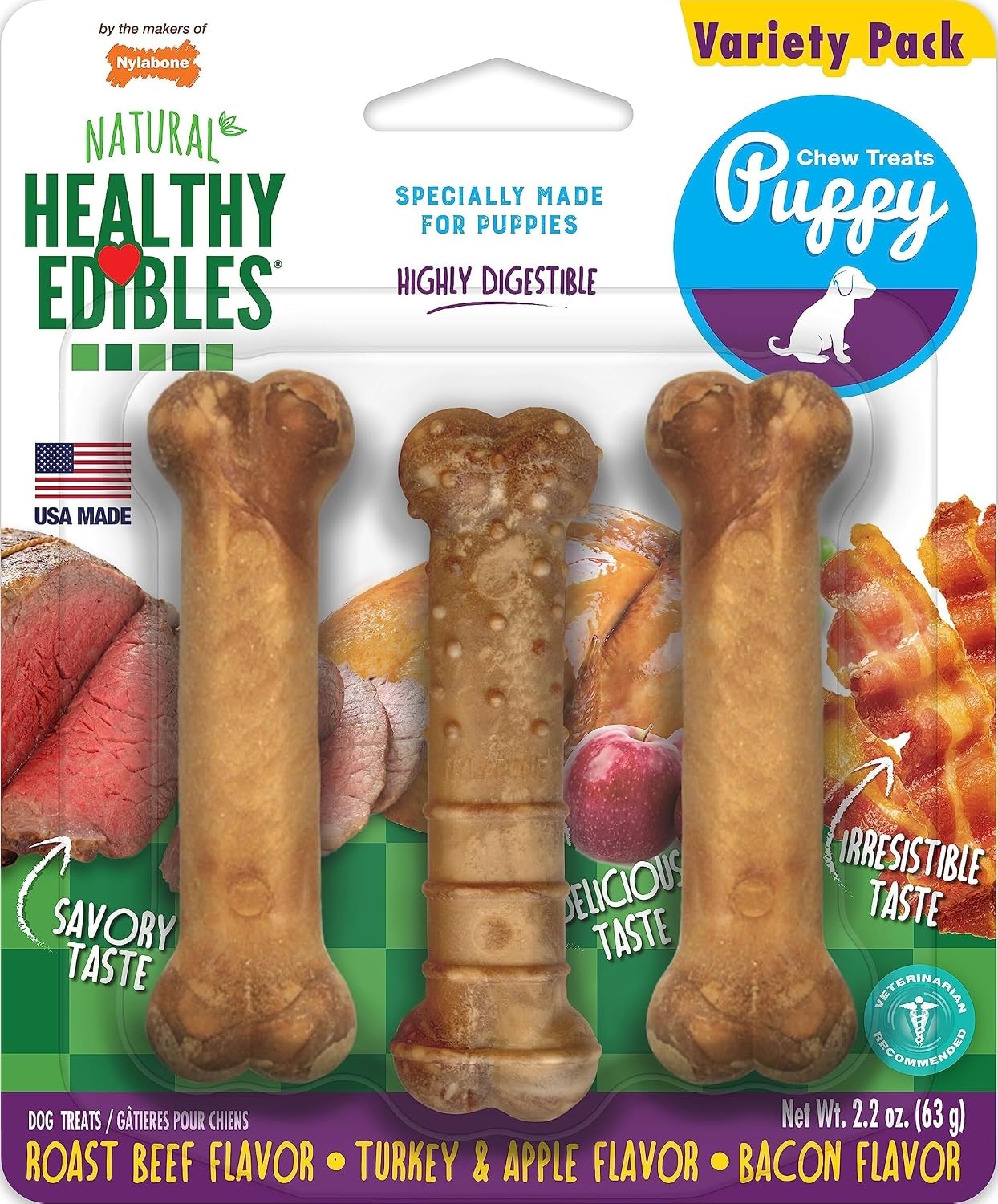 Nylabone Healthy Edibles Puppy Dog Treats Variety Pack, 3 Count