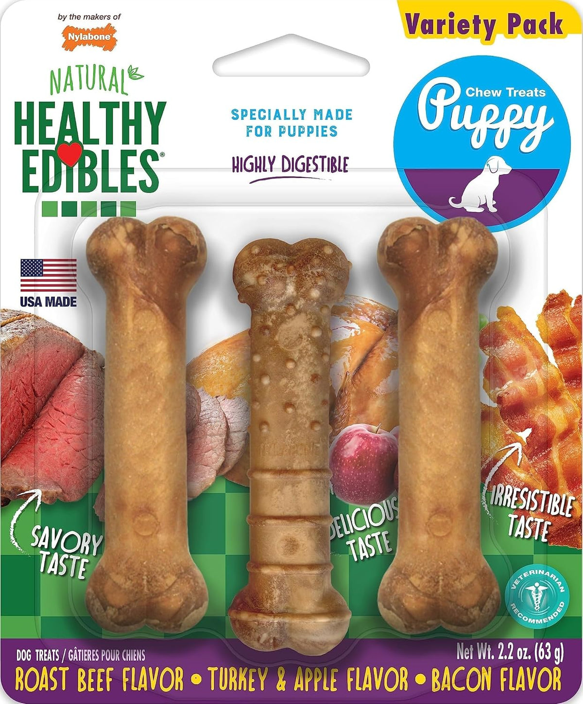 Nylabone Healthy Edibles Puppy Dog Treats Variety Pack, 3 Count