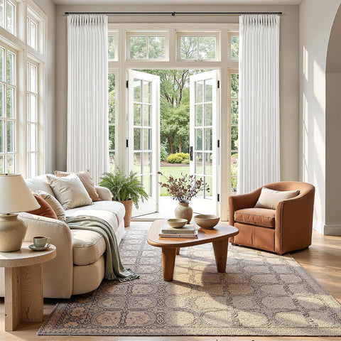 60 Inch Extra Wide Beige White Linen Pinch Pleated Curtains 112 Inches Long