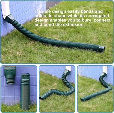 plusgutter Green-2pack Rain Gutter Downspout Extensions Flexible, Drain Downspout Extender,Down Spout Drain Extender, Gutter Connector Rainwater Drainage,Extendable from 21 to 68 Inches