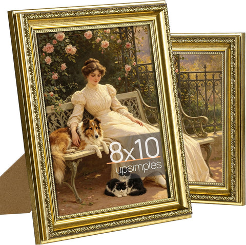 upsimples Vintage 8x10 Picture Frame, Antique Gold Frames, 2 Pack