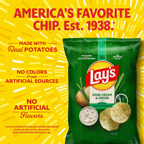Lay's Potato Chips, Sour Cream & Onion, 1.5 Ounce (Pack of 64)