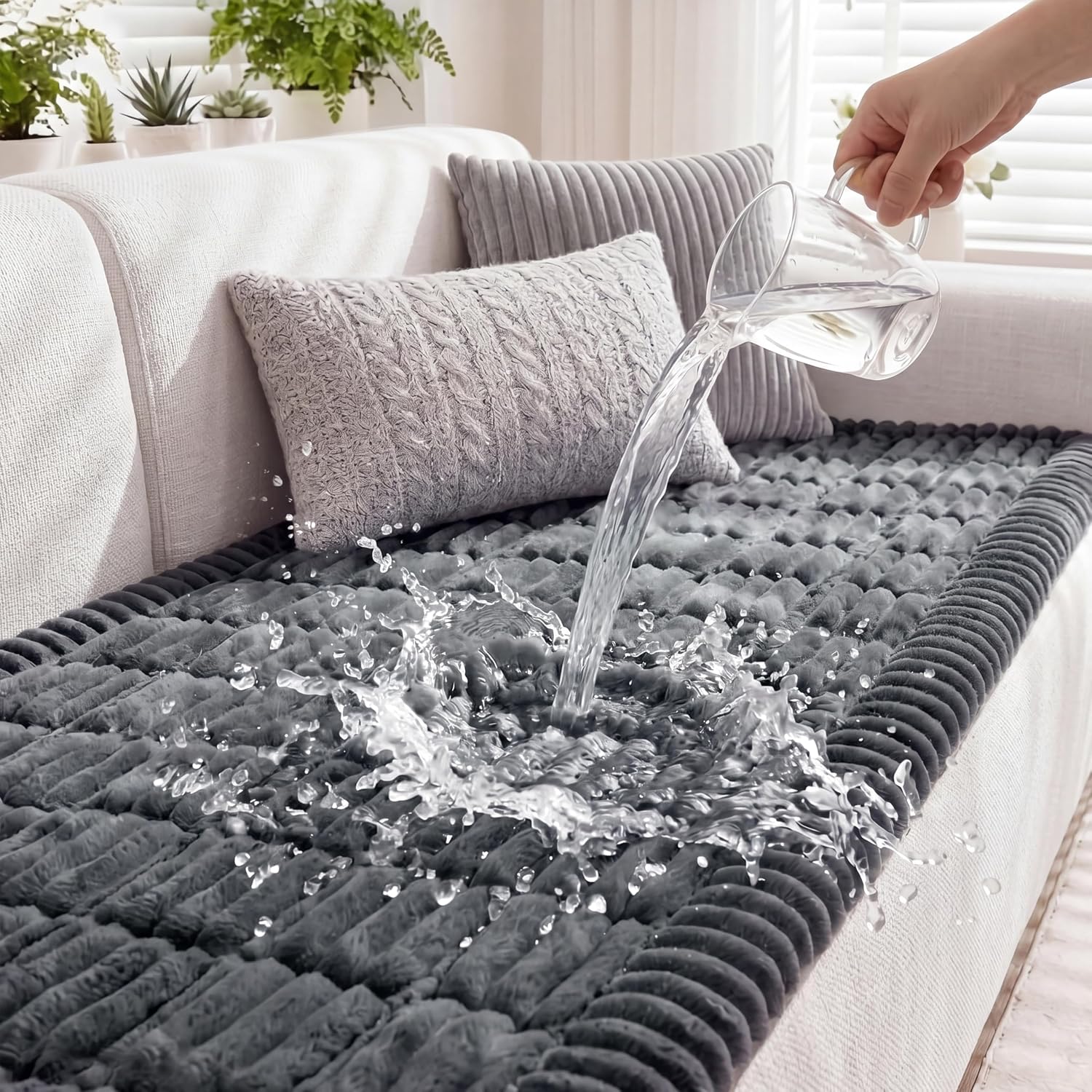 Fixwal Waterproof Flannel Dog Couch Cover, 27.6" x 59", Dark Grey