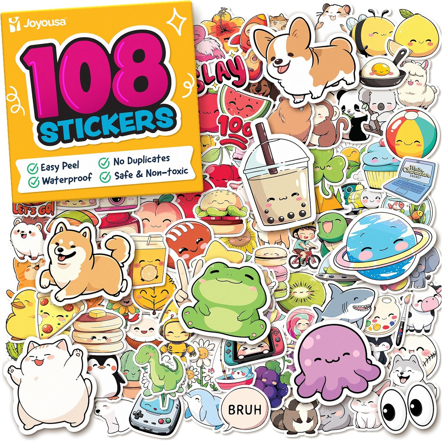 Cute Stickers for Kids Classroom Decor - 108pc Kawaii Water Bottle Stickers for Teens - Waterproof Vinyl Teacher Reward Stickers for Water Bottles - Back to School Supplies - Classroom Must Haves