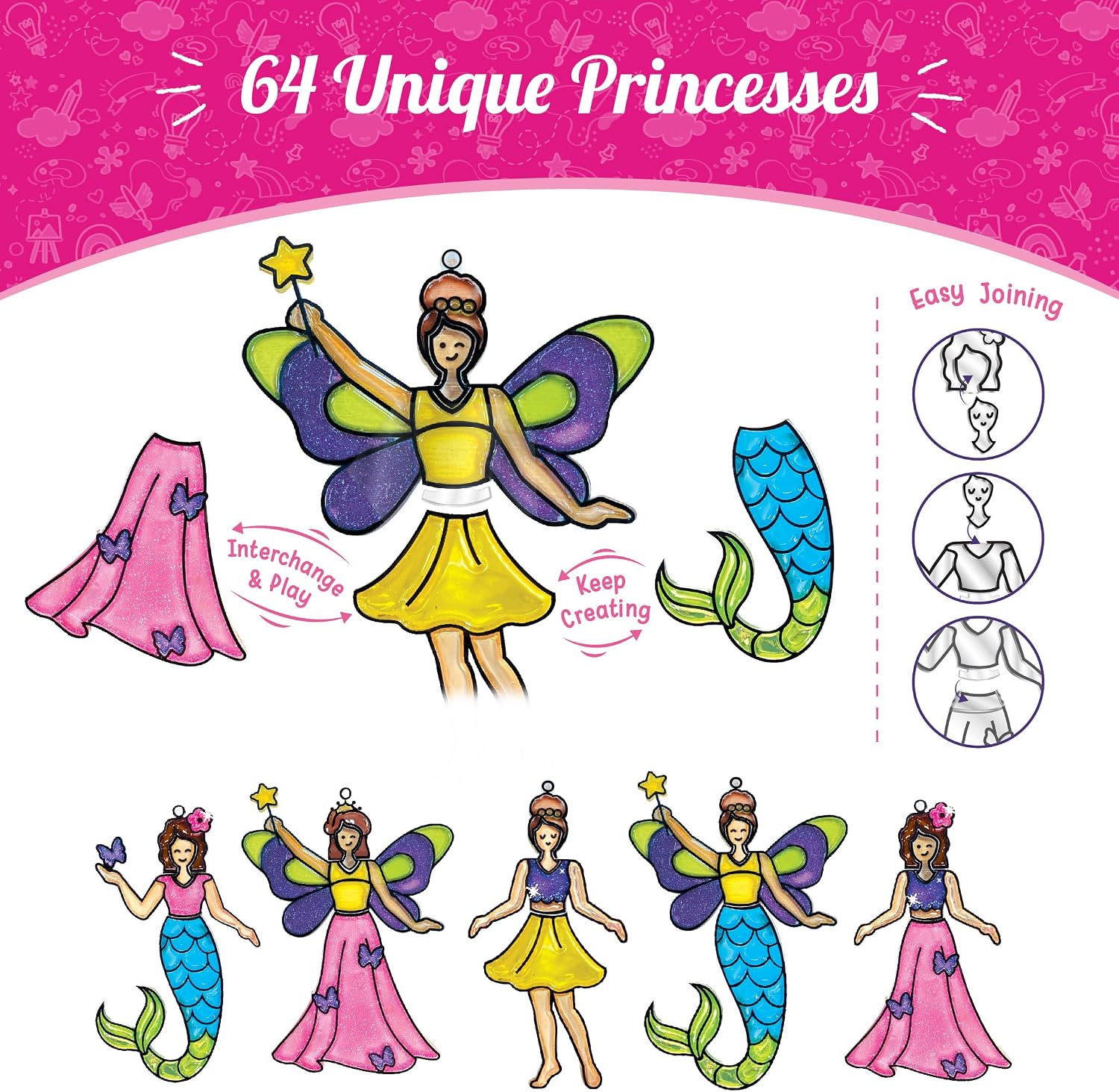 Imagimake Window Art - Princess, DIY Mess-Free 16 Pieces Suncatcher Kit