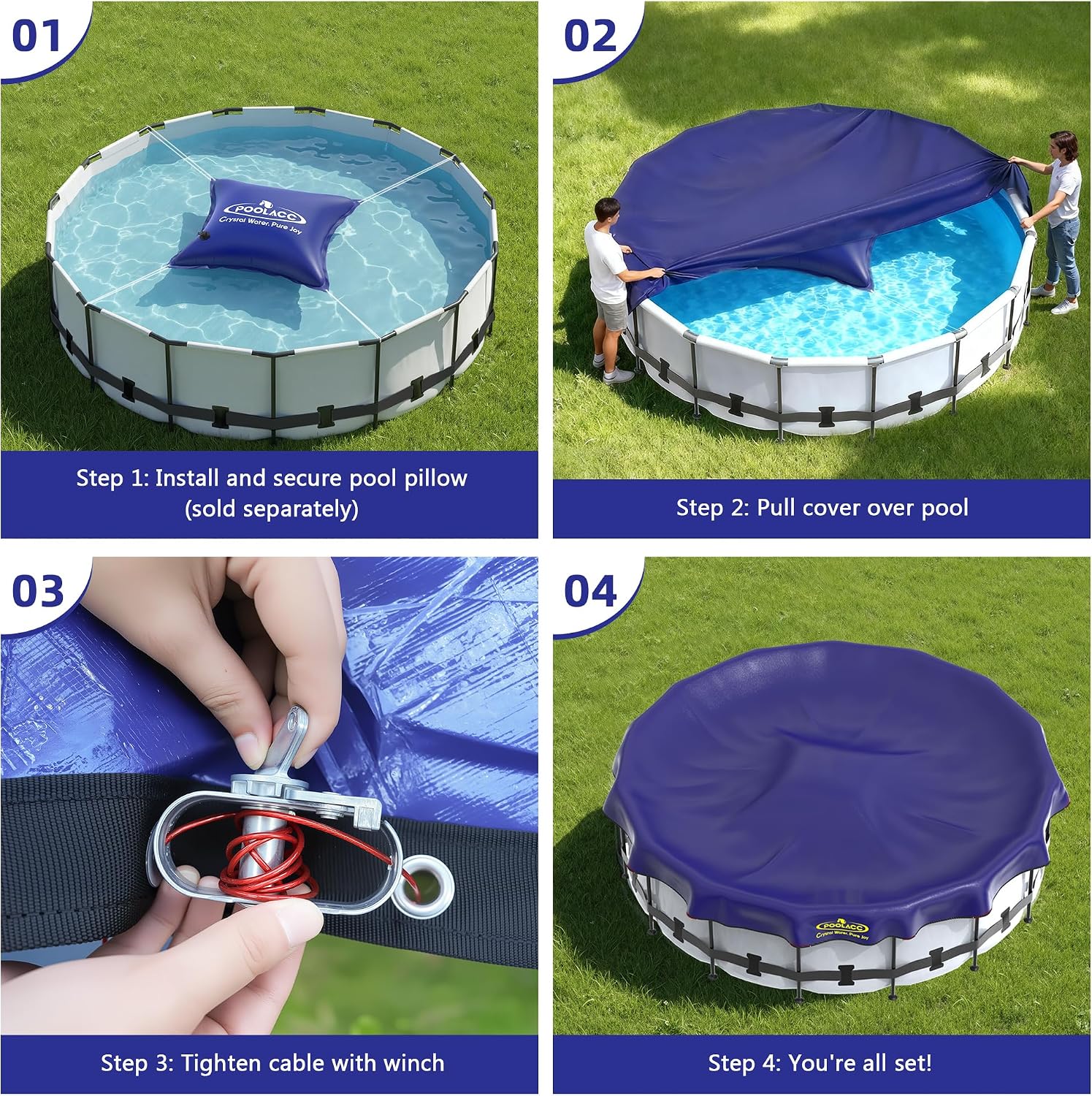 POOLACC Pool Cover for Above Ground Pools, 24 ft Round