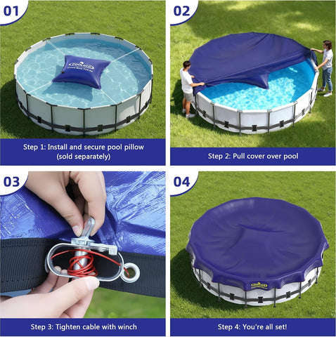 POOLACC Pool Cover for Above Ground Pools, 24 ft Round