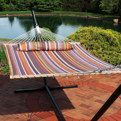 Sunnydaze Quilted Double Hammock for Outside with Pillow, Canyon Sunset