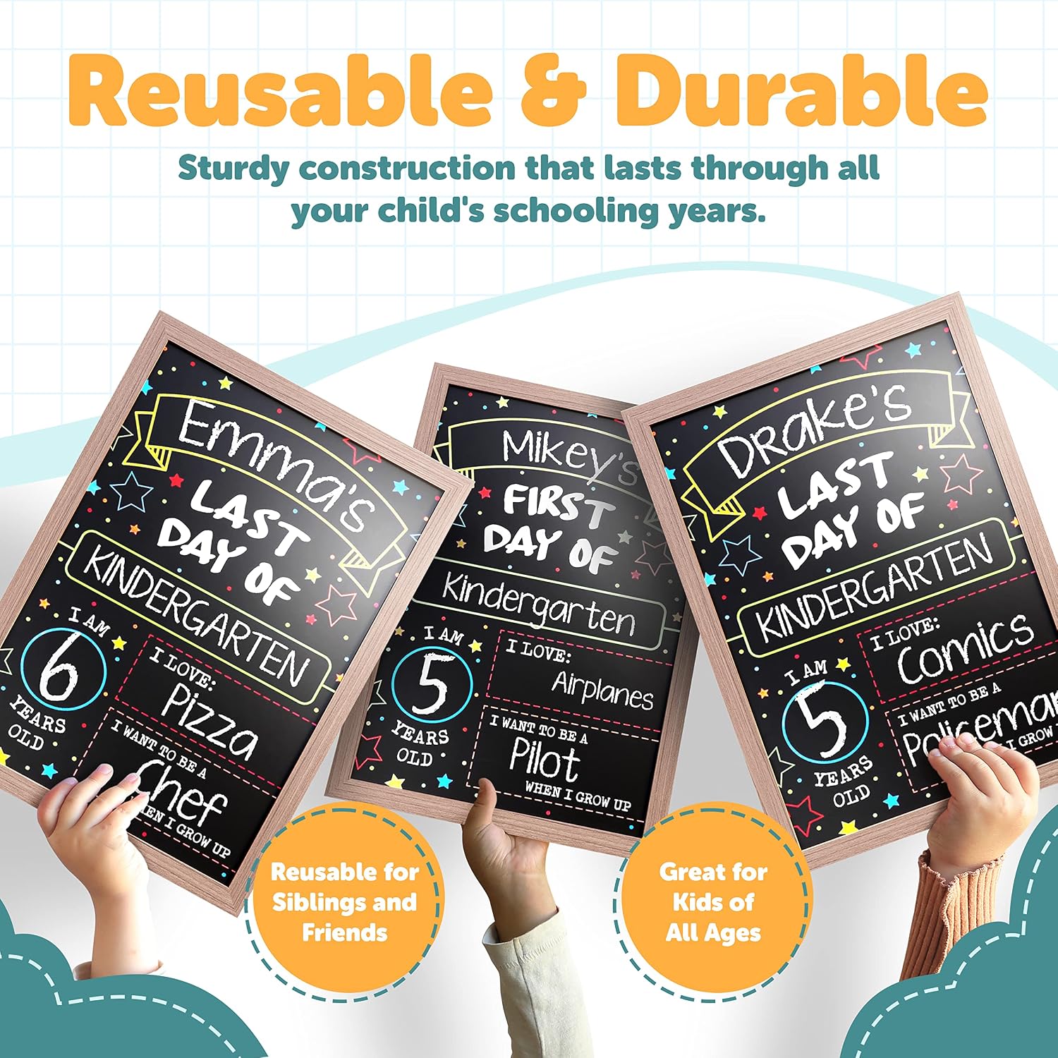 First Day Last Day of School Double Sided Sign with Frame (Reusable Dry Erase Board for Liquid Chalk Markers - 9.17" x 13.27") | Double Sided and Reusable - For use with Liquid Chalk Markers