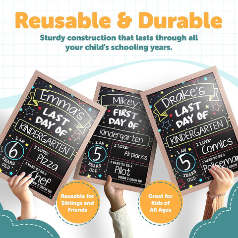 First Day Last Day of School Double Sided Sign with Frame (Reusable Dry Erase Board for Liquid Chalk Markers - 9.17" x 13.27") | Double Sided and Reusable - For use with Liquid Chalk Markers