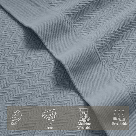Threadmill Luxury 100% Cotton Queen Herringbone Blanket, Scottish Grey